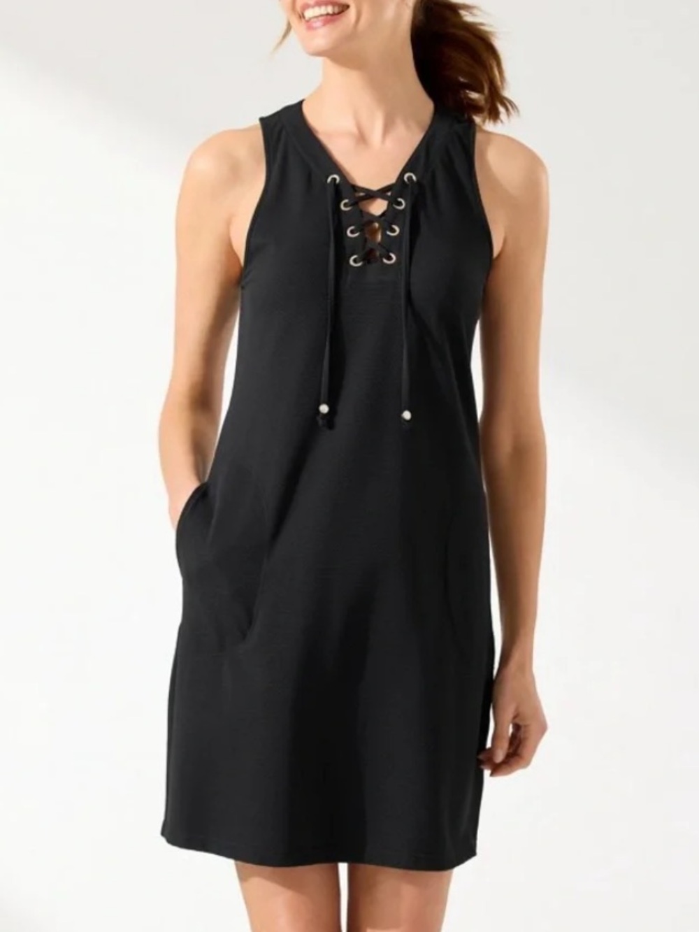 Tommy Bahama Island Cays Lace Up Cover Up Dress Black Women’s S Beach